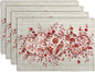 Valentine Wooden Heart Placemats Set of 4, 12x18 Inch Valentines Chinoiserie Red Floral Dining Table Placemats Heat Resistant Washable Table Mats for Kitchen Dining Holiday Indoor