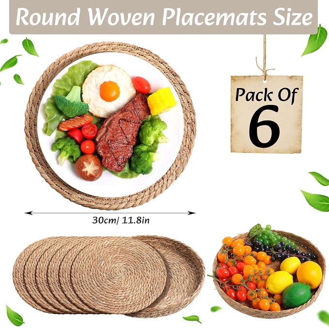 Boho Placemats 4/6/8 Set of Round Woven Placemat Macrame Style Bicolor - Image 3