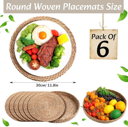Boho Placemats 4/6/8 Set of Round Woven Placemat Macrame Style Bicolor - Image 3