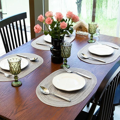 Noctiflorous Oval Braided Placemats Set of 8 Woven 12x18 Inch Non Slip Washable Heat Resistant Place Mats Round Tablemats for Dining Kitchen Party Daily Table Decor Dinner Mats (Gray, 8)