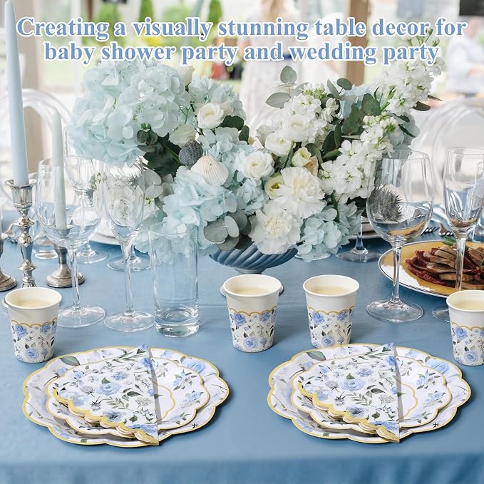 Funnymoom 250 Pcs Floral Party Decorations Flower Paper Plates Napkins and Cups - Image 4