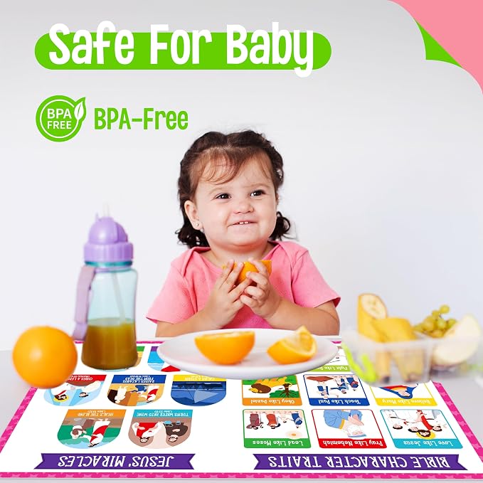 6 Pack Placemats for Kids, Non-Slip Washable Table Mats, Reusable Bible Themed - Image 5
