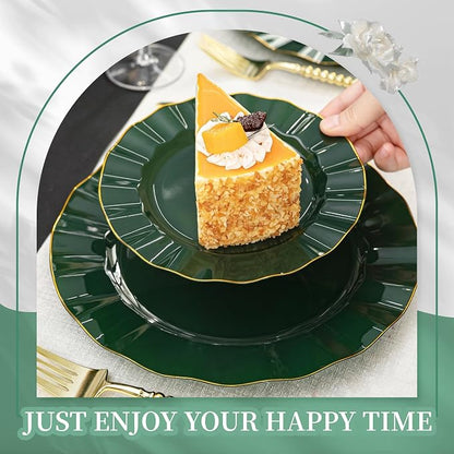 120PCS Dark Green Plastic Plates, Wavy Plates - Image 6