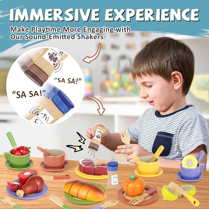 Wooden Play Dishes and Plates for Kids Kitchen Set Accessories | Cooking Toys - Image 3