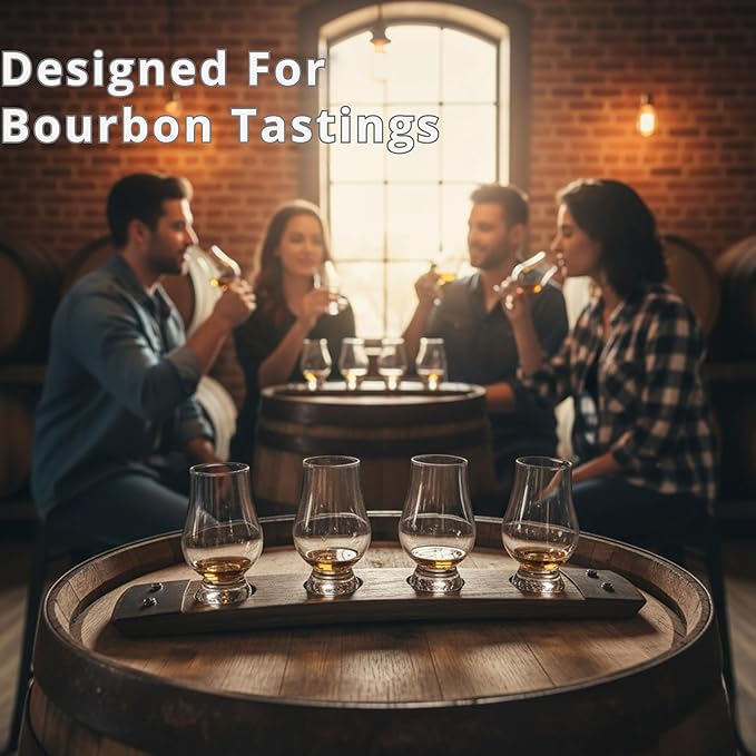 Barrel Stave Premium 4 Glass Whiskey Flight Serving Tray No Glasses Included, Natural