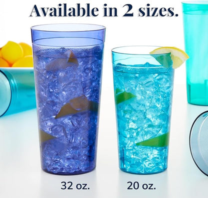 US Acrylic Café Plastic Reusable Tumblers (Set of 12) 32-ounce Iced-Tea Cups, Coastal | Value Set of Restaurant Style Drinking Glasses, Stackable, BPA-free, Made in the USA | Top-rack Dishwasher Safe