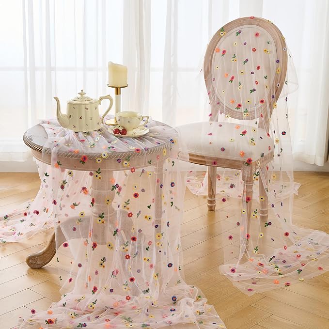 BINBE 12pcs Daisy Spring Table Runner Embroidery Gauze 10FT Florals Seasonal - Image 5