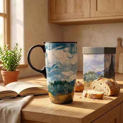 Topadorn 17oz Van Gogh Wheat Field Ceramic Travel Mug - Image 8