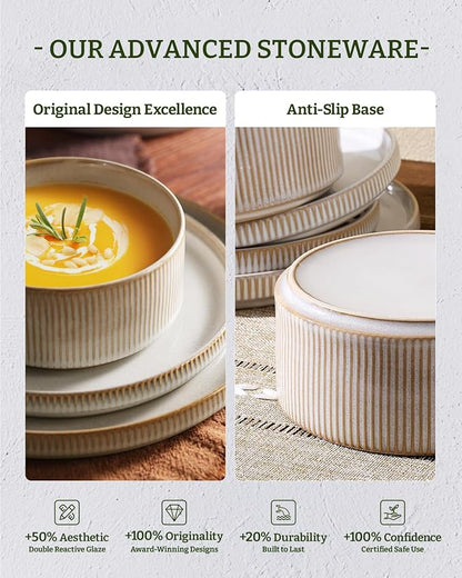 Famiware Star Stoneware Dinnerware Set, Cappuccino White | 7.5" Shallow Pasta - Image 6