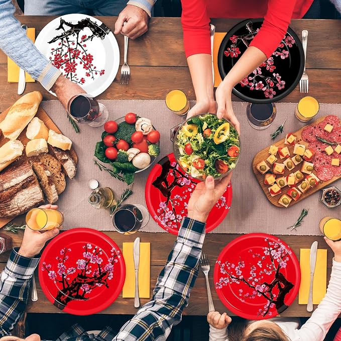 48Pcs Hibachi Party Decorations Supplies Cherry Blossom Dinnerware Disposable - Image 5