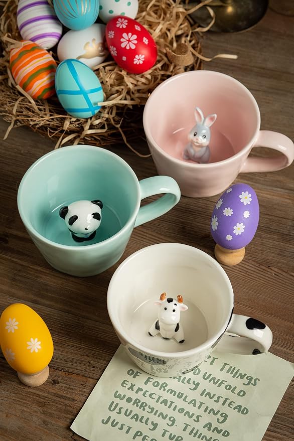 DIHOclub Rabbit Ceramic Cup Hidden 3D Animal Inside Mug, Cute Cartoon Bunny - Image 7