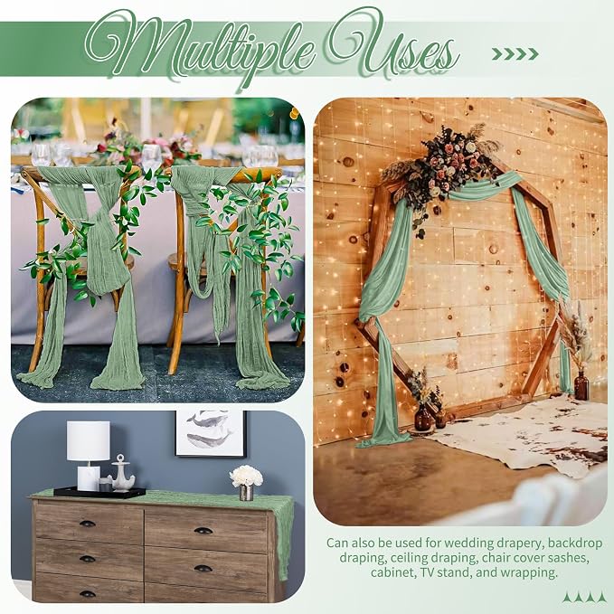 25 Pack Sage Green Table Runner 17 x 108inch Cheesecloth Table Runner Boho - Image 5