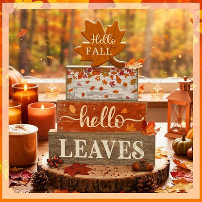 Moucuny 4 Pcs Fall Decor Wooden Maple Leaf Decoration Thanksgiving Tiered Tray - Image 3