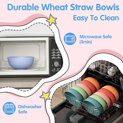 Quatish 4 PCS Unbreakable Cereal Bowls, Dishwasher & Microwave Safe Wheat Straw - Image 3