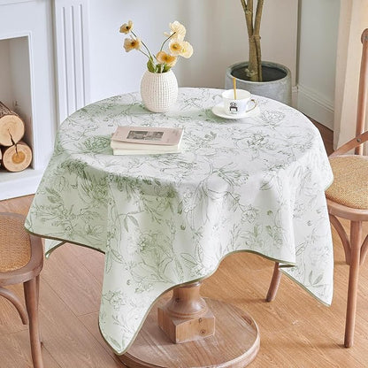 jinchan Green Floral Linen Square Table Cloth 50 x 50 Inch | Green botanical - Image 6
