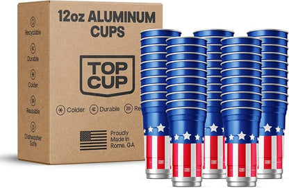 Top Cup Americana Cup | 12 oz Reusable Aluminum Party Cups 50 Count | Durable by TopCup
