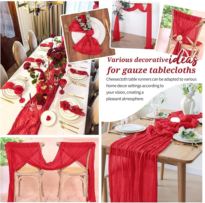 Pesonlook Cheesecloth Table Runner Red, 10 Pack 17.7x108 inch, Long | Rustic - Image 7