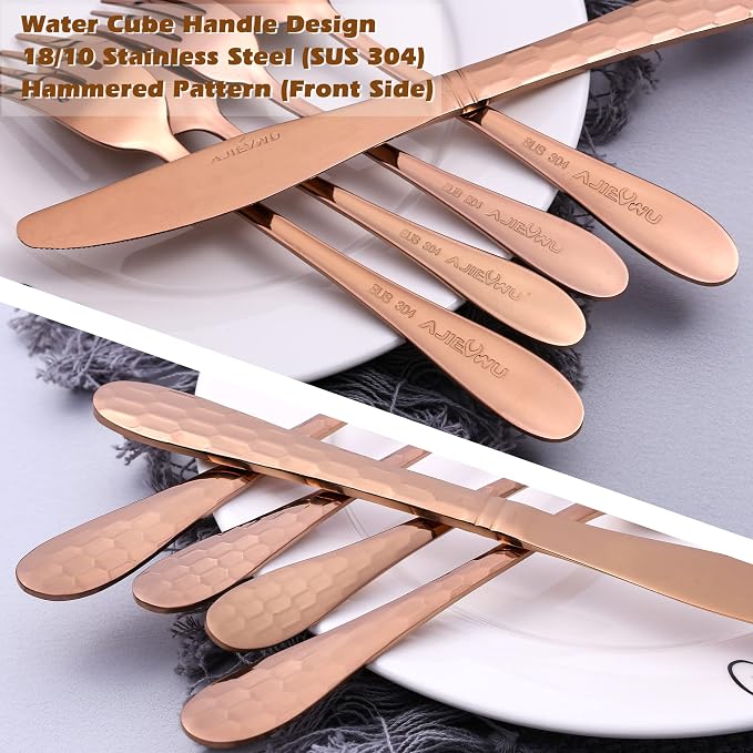 Hammered Silverware Set 20-Piece, 18/10 Stainless Steel Flatware Cutlery - Image 2