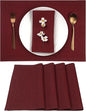D'Moksha Homes Linen Placemats 14 x 19 Inch - Dark Red Placemats Set of 4-100% Pure Linen Table Place Mats for Valentines, Spring - Handcrafted and Machine Washable