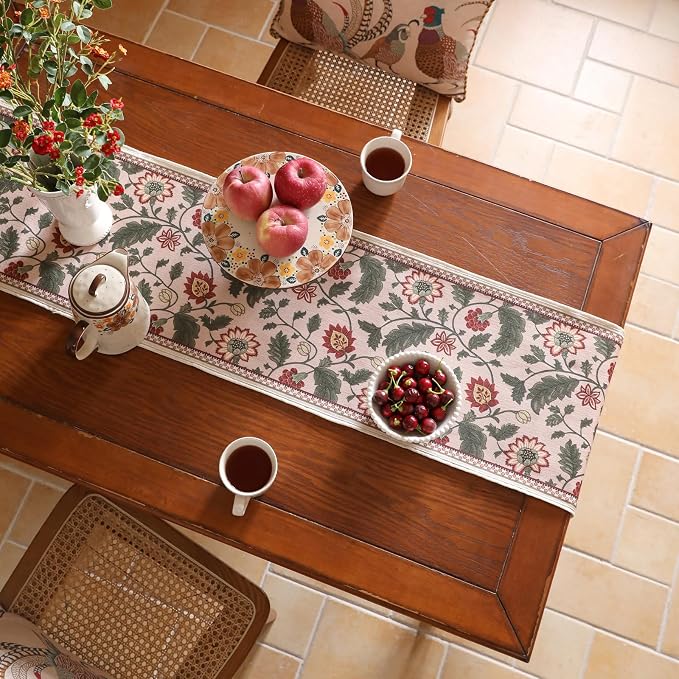 Designer Vintage Linen Table Runner, Floral Leave Pattern, Dining Table - Image 8