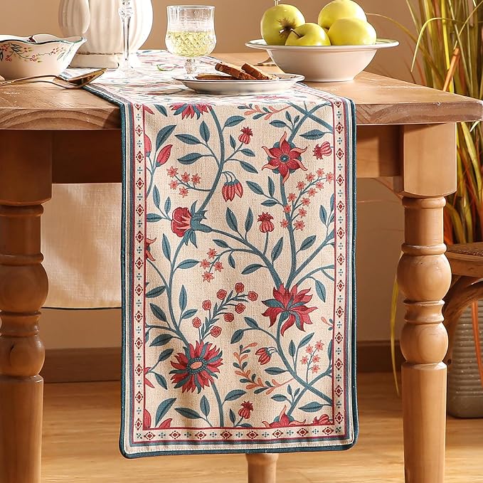 bilingaier Farmhouse Berry Red Floral Small Table Runner - Image 2