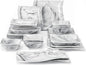MALACASA Square Dinnerware Sets, 26-Piece Marble Grey Plates and Bowls Sets, Porcelain Dinner Set Microwave Safe, Kitchen Dinnerware Plates Set, Dishes and Bowls, Service for 6, Series Flora
