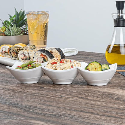 Restaurantware Voga 8.5 Ounce Divided Serving Dishes 10 Square Condiment Serving Dishes - 3 Compartments Serve Appetizers Snacks Dips Or Dressings White Melamine 3 Compartment Dishes