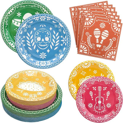 Mexican Fiesta Paper Plates and Napkins Party Supplies Serve 60 | 180PCS by Osonm