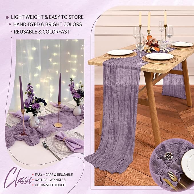 30 Pack Cheesecloth Table Runner 10FT Purple Table Runner Boho Gauze Cheese - Image 5