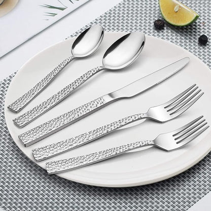 LIANYU 50-Piece Silverware Set for 10, Stainless Steel Flatware Set, Hammered - Image 2