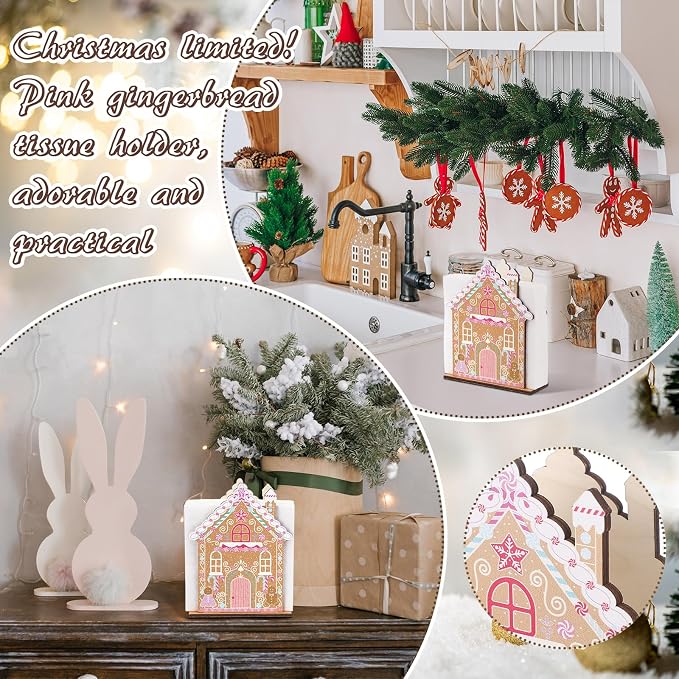 Christmas Napkin Holder for Tables Gingerbread House Napkin Holder Wooden Xmas - Image 6