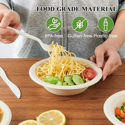 ECOLipak 150 Pack Compostable Disposable Paper Bowls, 12 OZ Bagasse Heavy duty Biodegradable Eco Friendly Sugarcane Soup Bowls for Salad Dessert(Nature)