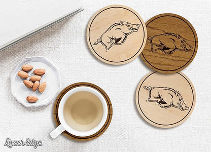 LazerEdge Arkansas Razorbacks Wooden Coaster Set - Maple Wood - Officially Licensed Product - 4-Pack
