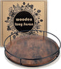 12 Inch Wood Lazy Susan, Rustic Brown Turntable Organizer with Steel Frame, 360 Degree Decorative Turntable for Countertop or Centerpieces