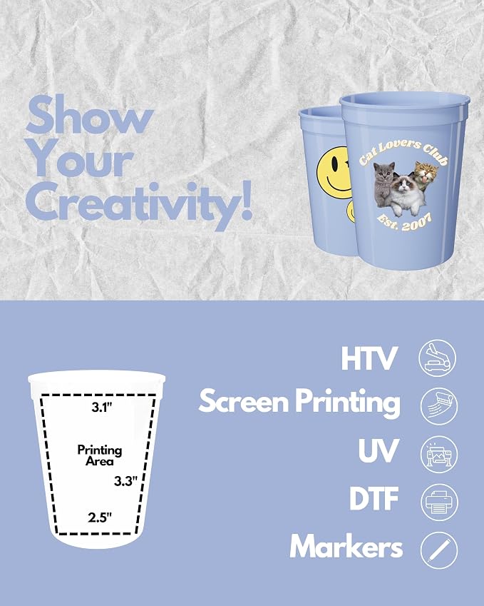 PartyPrints 100 Pack 16 oz Placid Blue Reusable Blank Plastic Cups, Stadium - Image 3