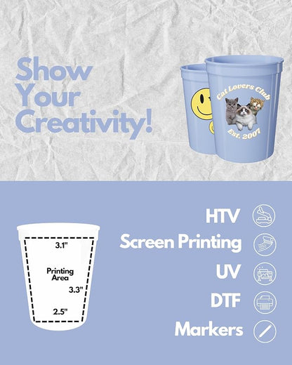 PartyPrints 100 Pack 16 oz Placid Blue Reusable Blank Plastic Cups, Stadium - Image 3