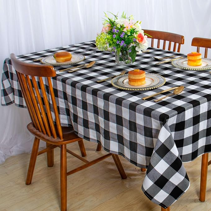 ShinyBeauty Checked Tablecloth Rectangle 54x80-Inch Black and White Buffalo - Image 4