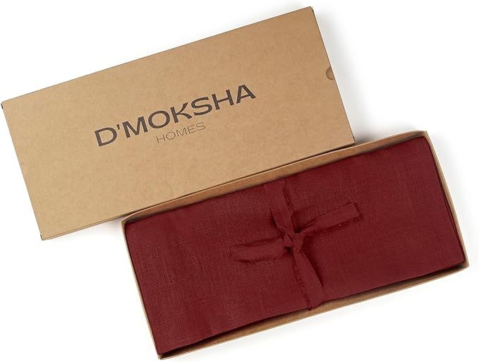 D'Moksha Homes Linen Table Runner 36 Inches - 100% Pure Linen Dark Red Small Table Runner 14 x 36 Inch for Dresser, Coffee Tables, Valentines, Spring - Machine Washable