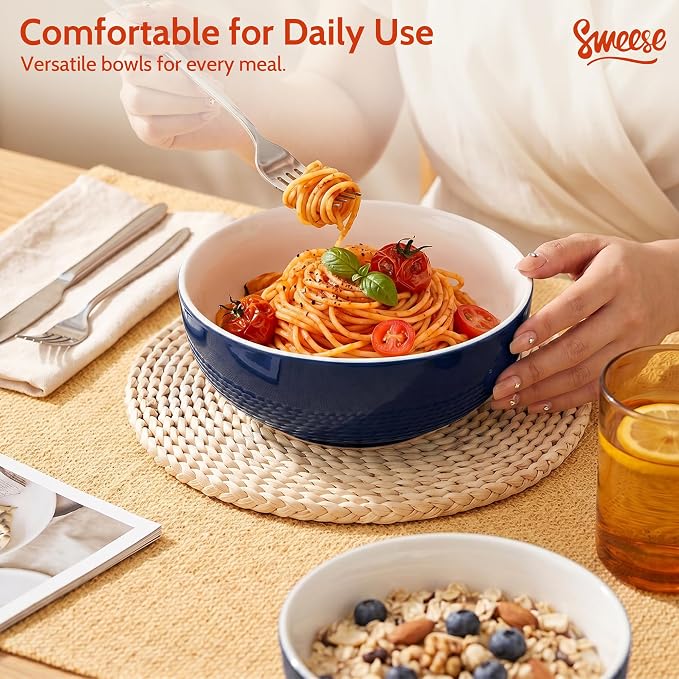 Sweese 24 oz Ceramic Cereal Bowl Set of 4, Round Serving Bowl - Image 4
