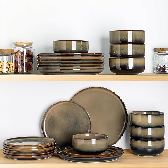 Ceramic Dinnerware Set for 6, 18-Piece Plates and Bowls Set | Handmade Reactive - Image 6