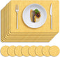 MOSAYT Placemats Set of 8, Heat Resistant Vinyl Place Mats with Coasters, Wipeable Washable 100% Waterproof Oil Proof Faux Leather Table Mats for Kitchen Dining Party Outdoor, 12" x 17", Yellow