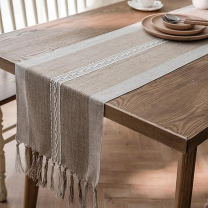 Farmhouse Table Runner, Embroidered Striped Braided Coffee Boho Table Runner - Image 6