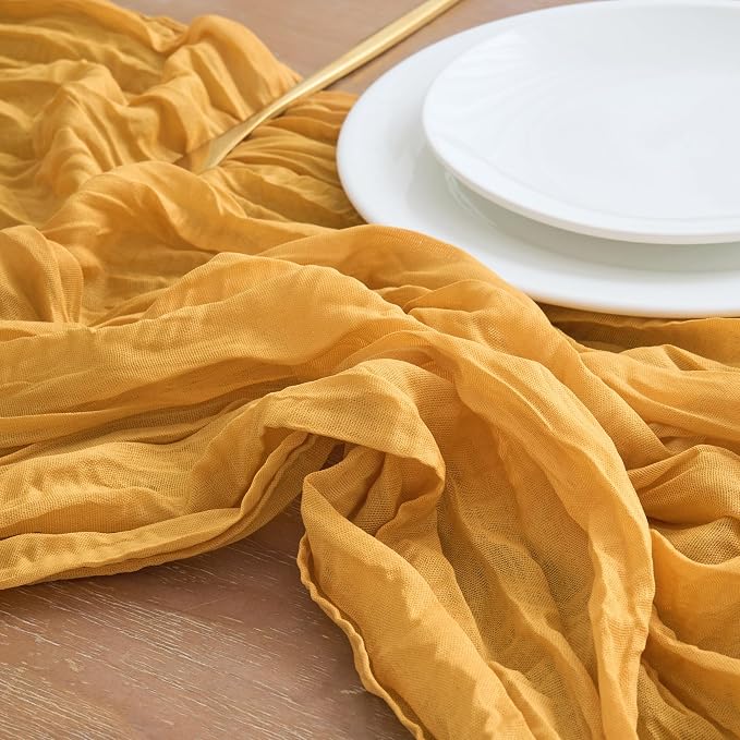 Asee'm 6pcs Gold Yellow Cheesecloth Table Runner Summer 10FT Rustic Gauze | - Image 4
