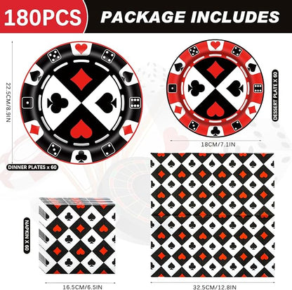 180PCS Casino Paper Plates and Napkins Party Supplies Serve 60 | Disposable - Image 2