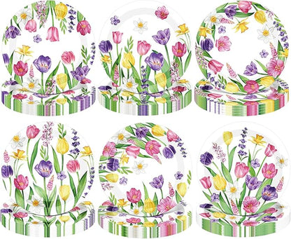 Umigy 120 Pcs Summer Tulip Floral Paper Plates 7 Inch Floral Party Decoration Plates, Summer Wild Flower Disposable Decorative Tableware for Birthday Wedding Baby Shower Tea Party Bridal Shower