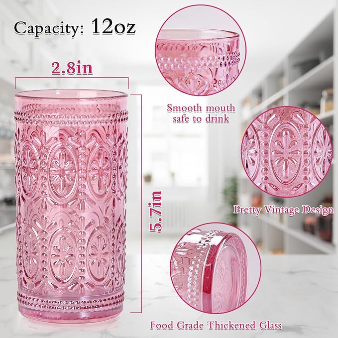 Darlion Vintage Glassware, 12oz Highball Glasses | Lead-Free Glass, Food Grade - Image 2