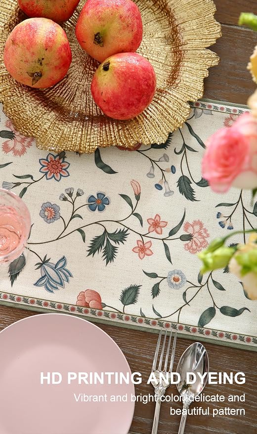 Designer Vintage Linen Extra Long Table Runner, Floral Pattern, Dining Table - Image 4
