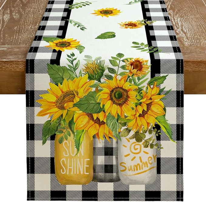 Sunflower Summer Table Runner 13x120 Inch, Kitchen Dining Table Decoration by GEEORY
