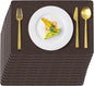 Vinyl Placemats Set of 12 Faux Leather 100% Waterproof Wipeable Washable Place Mats Heat Resistant Easy Clean Non-Slip Table Mats for Indoor Outdoor. (12,Coffee)