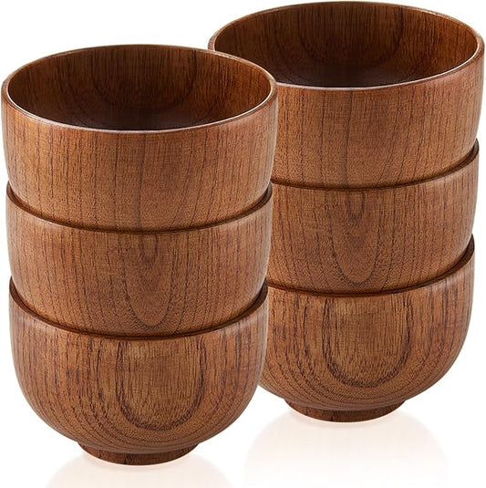 Tioncy 6 Pcs Acacia Wood Small Bowls 4.13 x 2.64 Inch Wooden Bowls Japanese Cups for Food Dipping Sauce Soup Salad Rice Serving Decorations Charcuterie Boards